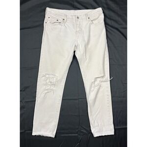 Levi's 501 CT Mens W29 Ripped White Tapered Jeans Customized Button Fly Denim